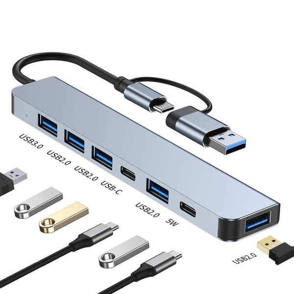 2-i-1 USB-C / USB hub 7 porte USB3.0 til Windows MacOS Grå
