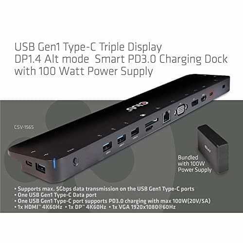 Club 3D CSV-1565 - Dockningsstation - USB-C - VGA, HDMI, DP - GigE - 100 watt