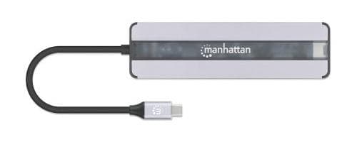 MANHATTAN USB-C 7-i-1 dockningsstation med Power Delivery USB 3.2 Gen 1 Typ C hane till HDMI hona (4K@30Hz), två USB-A-portar (5 Gbit/s), Gigabit RJ45