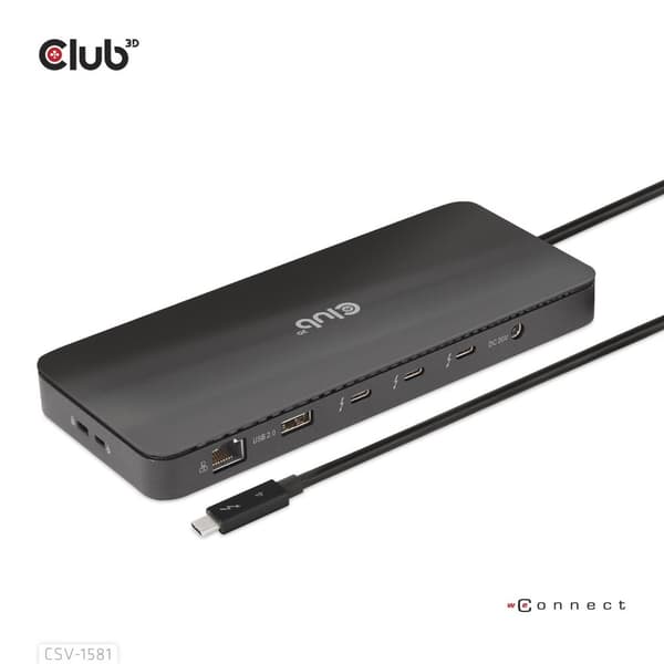 Club 3D - Telakointiasema - USB-C / Thunderbolt 3 / Thunderbolt 4 - 3 x Thunderbolt 4 - GigE - 140 wattia (CSV-1581)