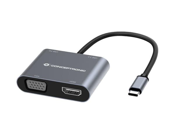 Conceptronic DONN16G dockningsstation för bärbar dator och portreplikator Kabelansluten USB 3.2 Gen 1 (3.1 Gen 1) Typ-C Grå (DONN 16G)