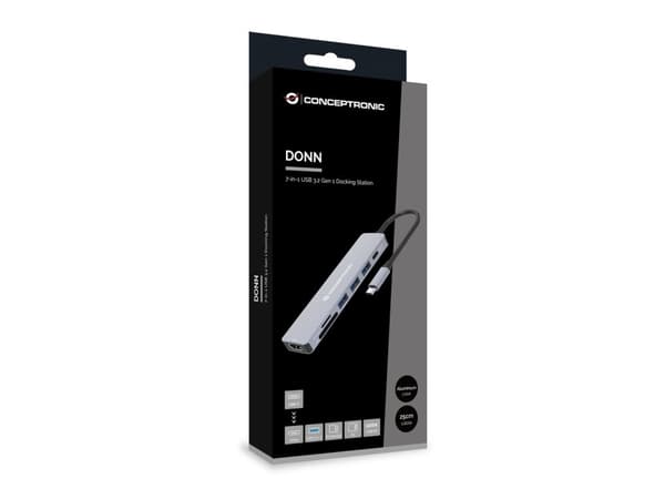 CONCEPTRONIC Dock USB-C-> 7-i-1 HDMI, USB3.0, SD, 100WPD grå (DONN19G)