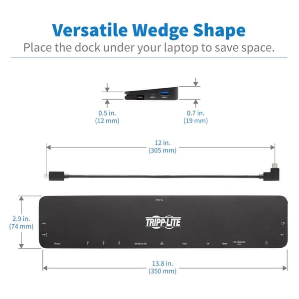 Tripp Lite -kolminäytön USB C -telakointiasema USB C -telakointiasema, jossa 4K HDMI ja DisplayPort, VGA - USB-A/C, GbE, 100 W PD, musta - Telakointia