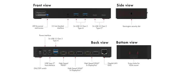 RaidSonic ICY BOX IB-DK2246AC - Dockingstation - til notebook - USB-C 3.2 Gen 2 / Thunderbolt 3 / Thunderbolt 4 - 3 x HDMI, 2 x DP - GigE - 130 Watt -