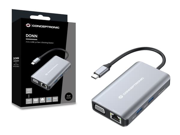 Conceptronic DONN21G kannettavan telakointiasema ja porttitoistin langallinen USB 3.2 Gen 1 (3.1 Gen 1) Type-C Grey (DONN21G)