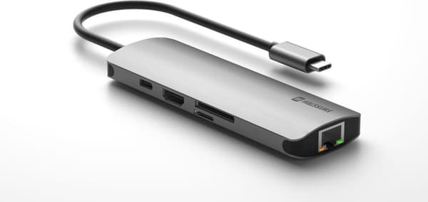 Swissten Aluminium 8 in 1 USB-C -keskitinsovitin Macbookille - harmaa