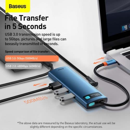DOCKING Station Baseus Metal Gleam,conectare PC USB-C, USB 3.0x3, 1xSD/MicroSD,USB-C x 1 PD 100W 5V/9V/14.5V/20V 5A(Max.),Gigabit RJ-45x1,HDMIx1/4K/30