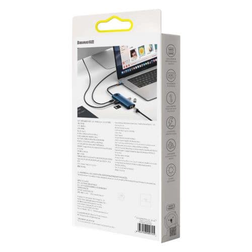 DOCKING Station Baseus Metal Gleam,conectare PC USB-C, USB 3.0x3, 1xSD/MicroSD,USB-C x 1 PD 100W 5V/9V/14.5V/20V 5A(Max.),Gigabit RJ-45x1,HDMIx1/4K/30