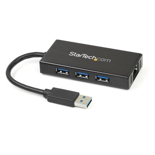 StarTech.com USB 3.0 Hub with Gigabit Ethernet Adapter - 3 Port - NIC - USB Network / LAN Adapter - Windows & Mac Compatible (ST3300GU3B) - hub - 3 po