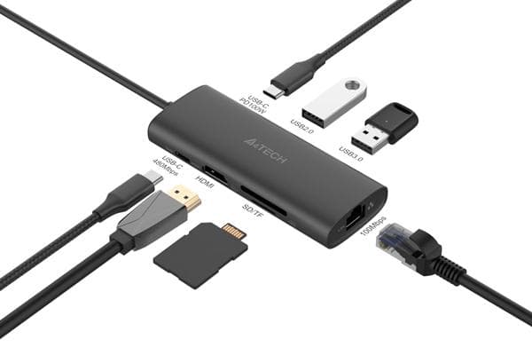 DOCKING Station A4tech universal, 8-in-1, conectare PC USB Type C,USB-Cx2, USB-A 3.0x1, USB-A 2.0x1,HDMIx1 4K@30Hz,LAN Gigabit,slot SD,PD 100W,cablu 0