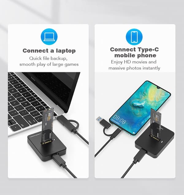 Gembird DD-U3M2 Desktop USB Type-C M.2 SATA & NVME SSD-enhet dockningsstation, svart