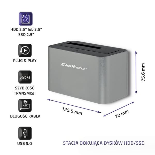 Qoltec 5315 Dockningsstation HDD/SSD | 2,5"/3,5" SATA | USB 3.0