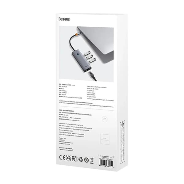 DOCKING STATION Baseus UltraJoy 4 in 1, input USB Type-C, output 3 x USB 3.0 / 1 x LAN RJ45, gri "B0005280A813-00" (timbru verde 0.18 lei) - 693217263