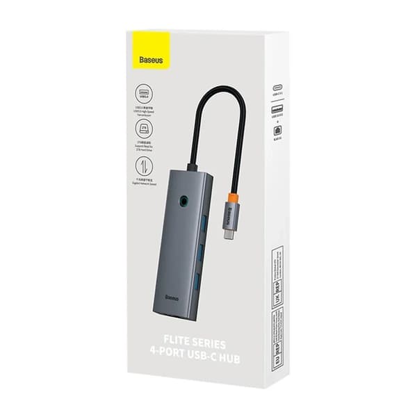 DOCKING STATION Baseus UltraJoy 4 in 1, input USB Type-C, output 3 x USB 3.0 / 1 x LAN RJ45, gri "B0005280A813-00" (timbru verde 0.18 lei) - 693217263