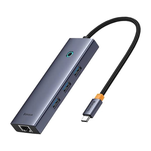 DOCKING STATION Baseus UltraJoy 4 in 1, input USB Type-C, output 3 x USB 3.0 / 1 x LAN RJ45, gri "B0005280A813-00" (timbru verde 0.18 lei) - 693217263