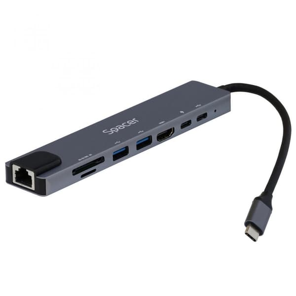 DOCKING Station Spacer universal 8 in 1, conectare Type-C, USB 3.0 x 2|USB Type C x 1|PD 87W x 1|HDMI x 1 4K (30Hz)|RJ-45 (1000Mb/s)| SD Cardx1| TF (M