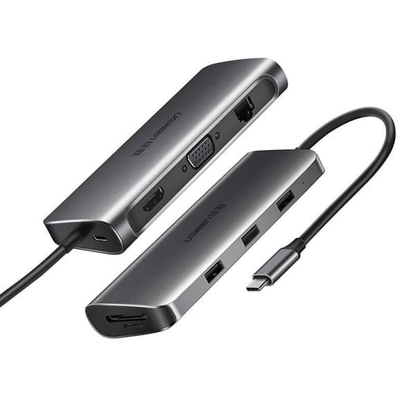 DOCKING Station Ugreen, "CM179" conec PC USB Type-C, USB 3.0x3|cititor SD/micro SDx1|Gigabit RJ-45x1|HDMI 4KCx1|VGAx1|USB-C cu PD 100Wx1, aluminiu, gr