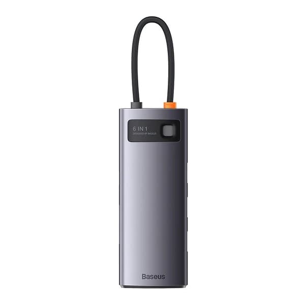 DOCKING Station Baseus Metal Gleam, conectare PC USB Type-C, USB 3.0 x 3, USB Type C x 1 PD 20V/5A, card reader SD/microSD, gri "WKWG030213" (timbru v