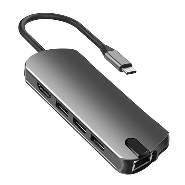 INF 8-i-1 USB-C Hub med USB 3.0, HDMI, RJ45, SD/TF-kortplats, 100W PD-laddning