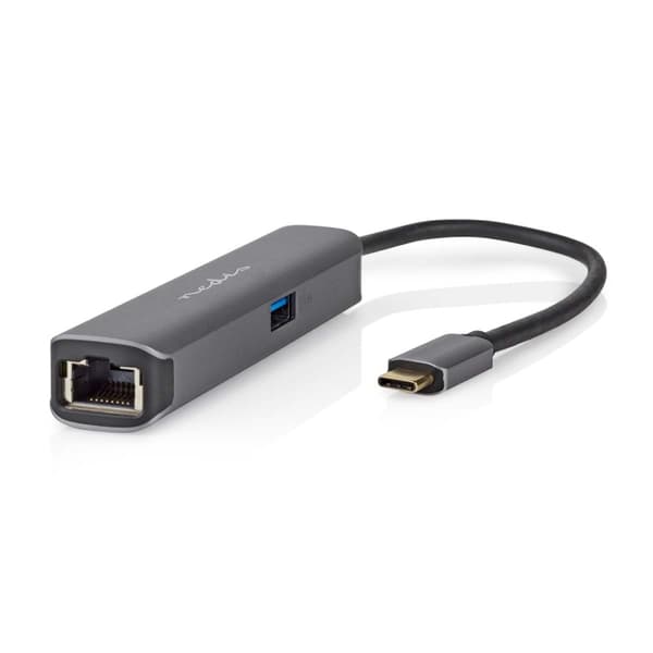 Nedis USB N Moniporttisovitin | 4-in-1 | USB 3.2 Gen 1 | USB-C™ Uros | HDMI™ Ulostulo / RJ45 Naaras / USB-A Naaras / USB-C™ Naaras | 5 Gbps | 0.20 m |