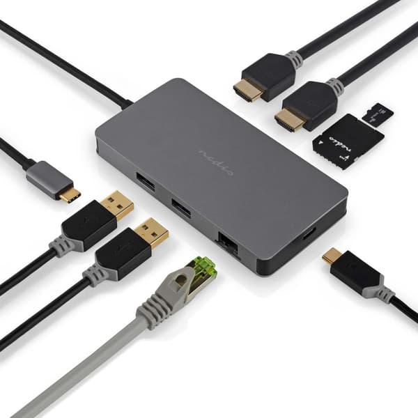 Nedis USB Multi-Port Adapter | 7-i-1 | USB 3.2 Gen 1 | USB-C™ Hane | Micro SD / RJ45 Hona / SD / USB-C™ Hona / 2x HDMI™ / 2x USB-A Hona | 5 Gbps | 0.2
