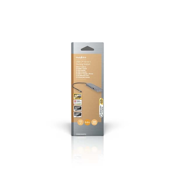 Nedis USB N Moniporttisovitin | 10-in-1 | USB 3.2 Gen 1 | USB-C™ Uros | Micro SD / RJ45 Naaras / SD / 2x HDMI™ / 2x USB-C™ / 3x USB-A Naaras | 0.40 m