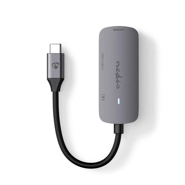 Nedis USB Multi-Port Adapter | 3-in-1 | USB 3.2 Gen 1 | USB-C™ Han | HDMI ™ -udgang / USB-A Hun / USB-C™ Hun | 5 Gbps | 0.10 m | Runde | Nikkelplatere