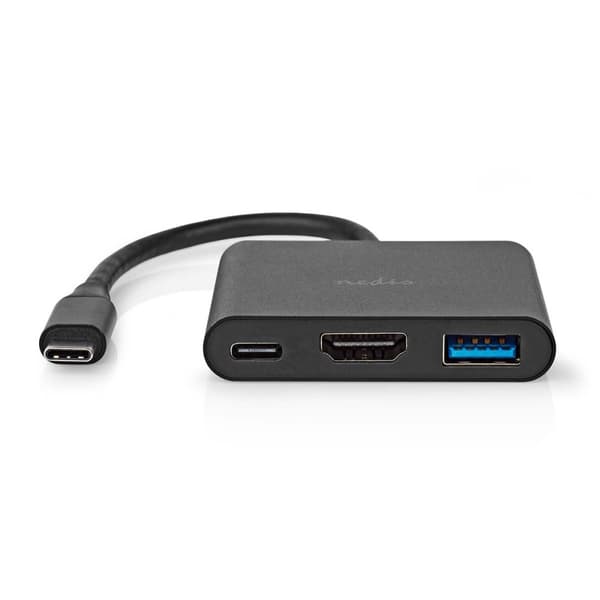 Nedis USB Multi-Port Adapter | 3-in-1 | USB 3.2 Gen 1 | USB-C™ Han | HDMI ™ -udgang / USB-A Hun / USB-C™ Hun | 5 Gbps | 0.10 m | Runde | Nikkelplatere