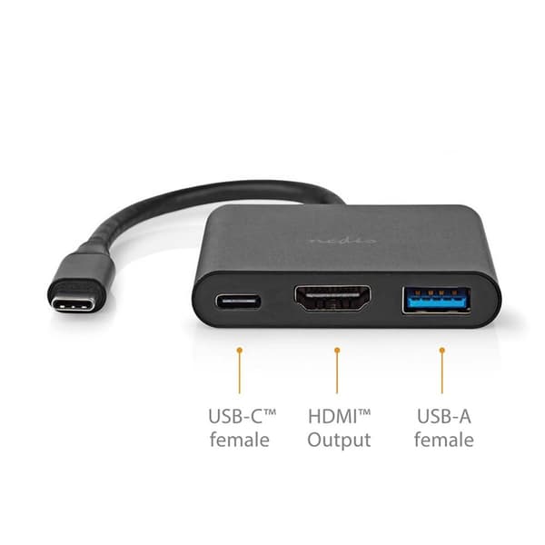 Nedis USB Multi-Port Adapter | 3-in-1 | USB 3.2 Gen 1 | USB-C™ Han | HDMI ™ -udgang / USB-A Hun / USB-C™ Hun | 5 Gbps | 0.10 m | Runde | Nikkelplatere