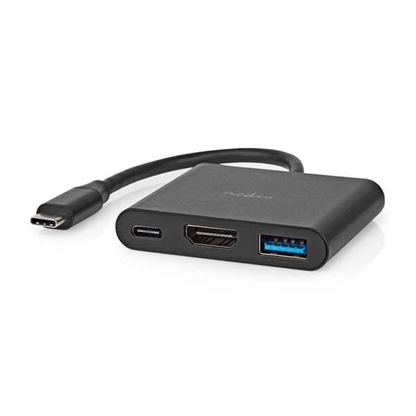 Nedis USB Multi-Port Adapter | 3-in-1 | USB 3.2 Gen 1 | USB-C™ Han | HDMI ™ -udgang / USB-A Hun / USB-C™ Hun | 5 Gbps | 0.10 m | Runde | Nikkelplatere