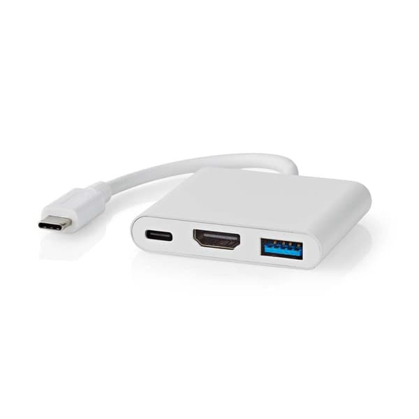 Nedis USB Multi-Port Adapter | 3-i-1 | USB 3.2 Gen 1 | USB-C™ Hane | HDMI™ Utgång / USB-A Hona / USB-C™ Hona | 5 Gbps | 0.10 m | Rund | Nickelplaterad