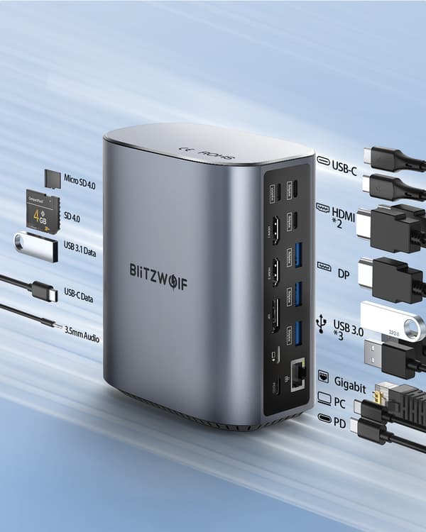 BW-TH15 lodret dockingstation med dobbelte HDMI-porte for problemfri tilslutning og forbedret produktivitet med din bærbare computer eller pc