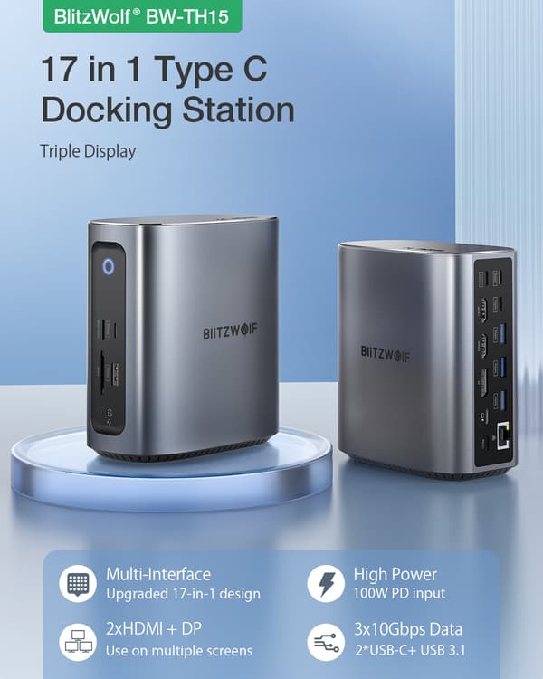 BW-TH15 lodret dockingstation med dobbelte HDMI-porte for problemfri tilslutning og forbedret produktivitet med din bærbare computer eller pc
