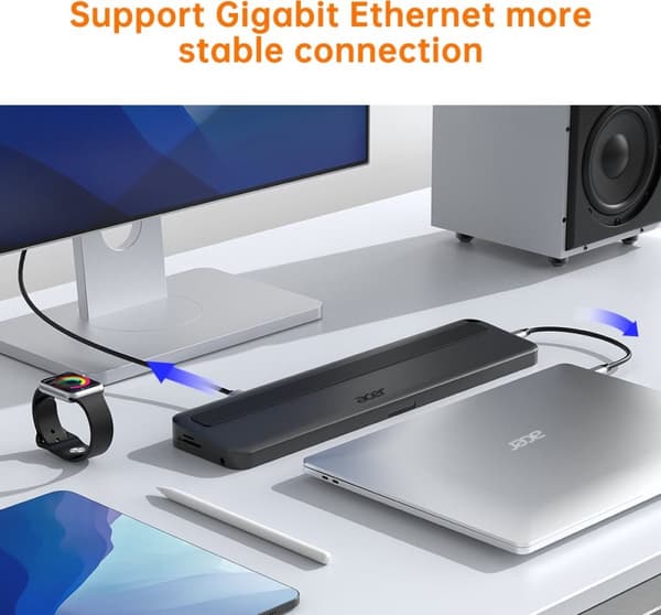 Acer 13-i-1 dockingstander - Dockingstation - USB-C - VGA, 2 x HDMI, DP - 1GbE (HP.DSCAB.015)