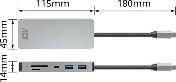 ACT AC7092 - HDMI - RJ-45 - USB 3.2 Gen 1 (3.1 Gen 1) Typ-A - USB 3.2 Gen 1 (3.1 Gen 1) Typ-C - Mi