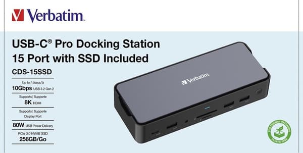 Verbatim USB-C Pro dockningsstation 15 portar med SSD inkl CDS-15SSD