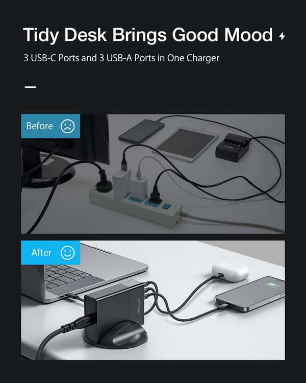 BW-S25 75W 6 Ports Desktop Ladestation Oplader PPS PD3.0 QC3.0 SCP Hurtig opladning, EU-stik enkelt oplader