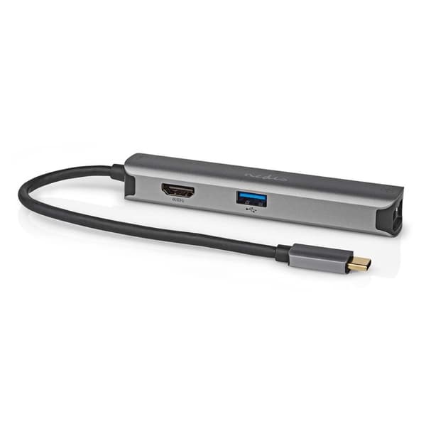 Nedis USB Multi-Port Adapter | 5-i-1 | USB 3.2 Gen 1 | USB-C™ Han | HDMI ™ -udgang / RJ45 Hun / 3x USB-A Hun | 5 Gbps | 0.20 m | Runde | Guldplateret