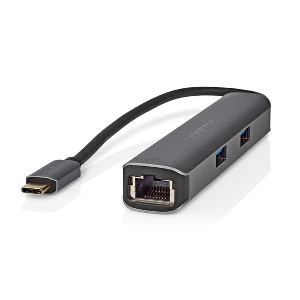 Nedis USB Multi-Port Adapter | 5-i-1 | USB 3.2 Gen 1 | USB-C™ Han | HDMI ™ -udgang / RJ45 Hun / 3x USB-A Hun | 5 Gbps | 0.20 m | Runde | Guldplateret