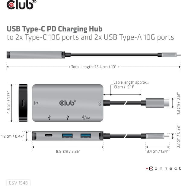 Club 3D USB typ C PD laddningshubb - hubb