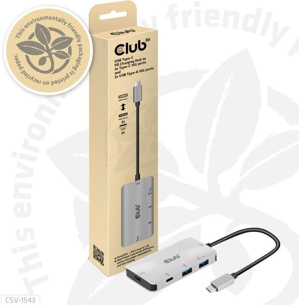 Club 3D USB typ C PD laddningshubb - hubb