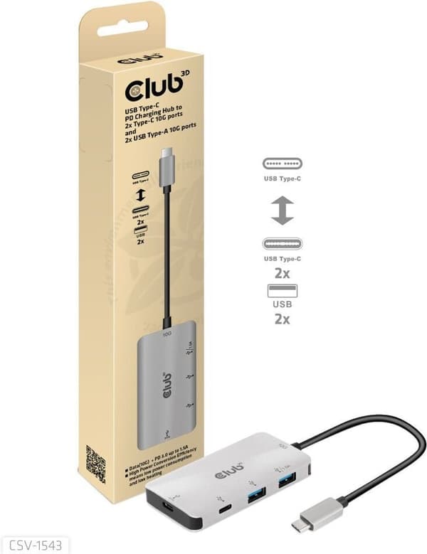 Club 3D USB typ C PD laddningshubb - hubb