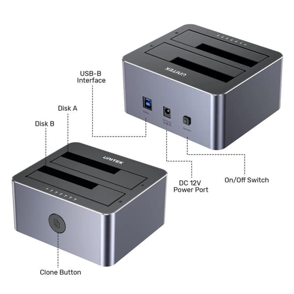 UNITEK CLONE STATION DISC 2X SATA 2,5/3,5" USB 5GB