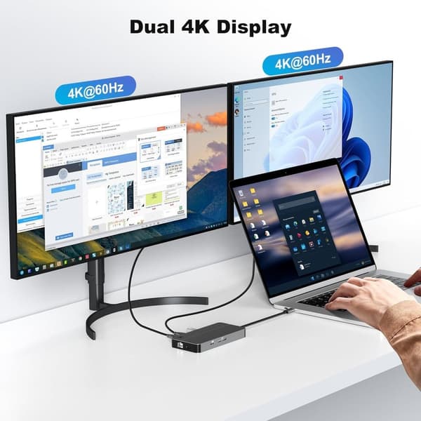 NÖRDIC USB-C Dockningstation 1 till 10 med 2xHDMI 4K60Hz 1xPD100W 1xRJ45 GigaLan 1xSD/MicroSD 2xUSB-A 1xUSB-C 1xAudio stöd MacBook M1, M2, M3, och M4