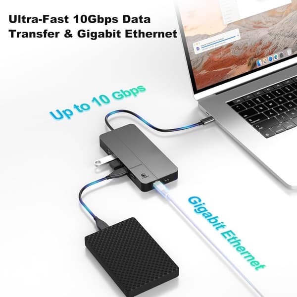 NÖRDIC USB-C Dockningstation 1 till 10 med 2xHDMI 4K60Hz 1xPD100W 1xRJ45 GigaLan 1xSD/MicroSD 2xUSB-A 1xUSB-C 1xAudio stöd MacBook M1, M2, M3, och M4