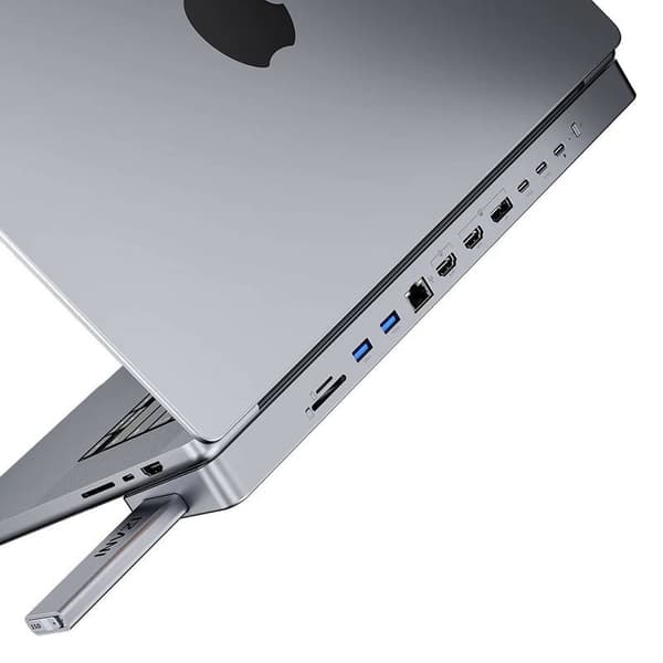 USB-C-telakointiasema / keskitin MacBook Prolle 13" / 14" INVZI MagHub 12in2 SSD-lokerolla (harmaa)