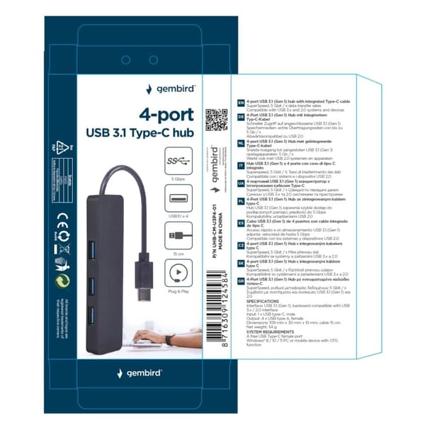 Gembird Gmb Hub USB-C 4-portars U3p4-01