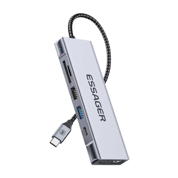 Dockningsstation, Essager, EHB08-QK0G-Z, HDMI, 2xUSB-A, SD-kort, TF-kort (grå)