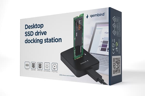 Gembird DD-U3M2 Desktop USB Type-C M.2 SATA & NVME SSD-enhet dockningsstation, svart