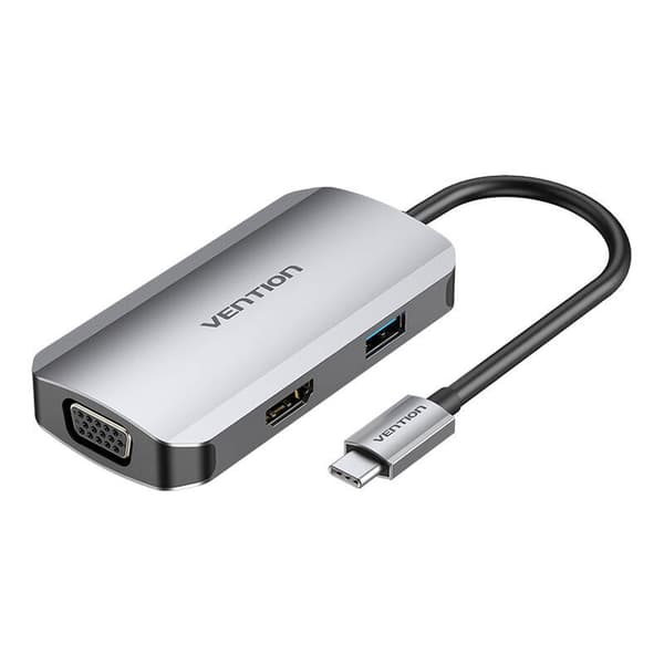 USB-C-telakointiasema HDMI, VGA, USB 3.0, PD 0,15 m Vention TOAHB, harmaa